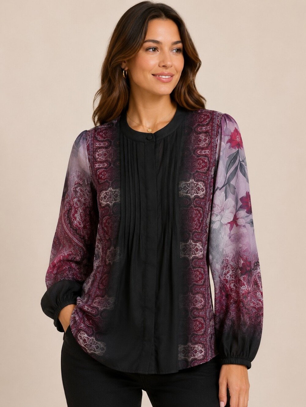 Kobi Halperin Women's Purple Jodie Mixed Print Cotton Blouse Top Size XS $398